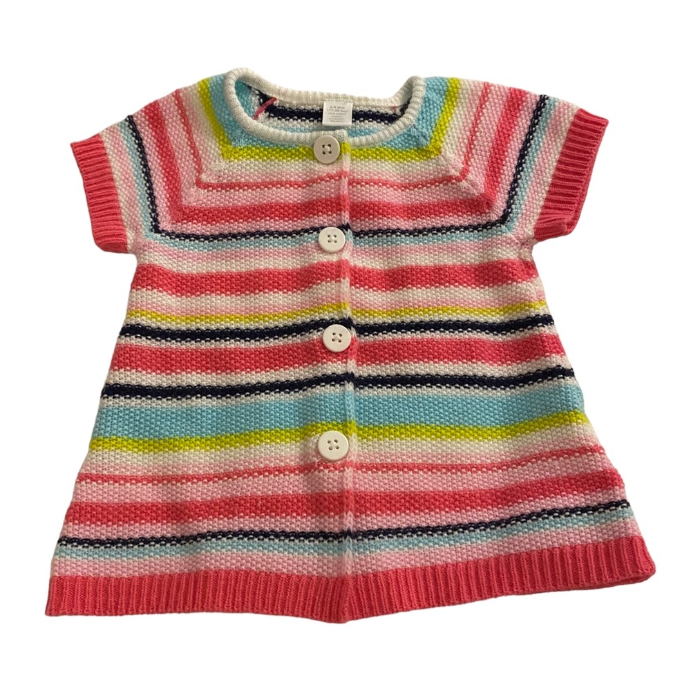 Baby Girl Striped Short Sleeve Sweater. Size: 6-9 months
